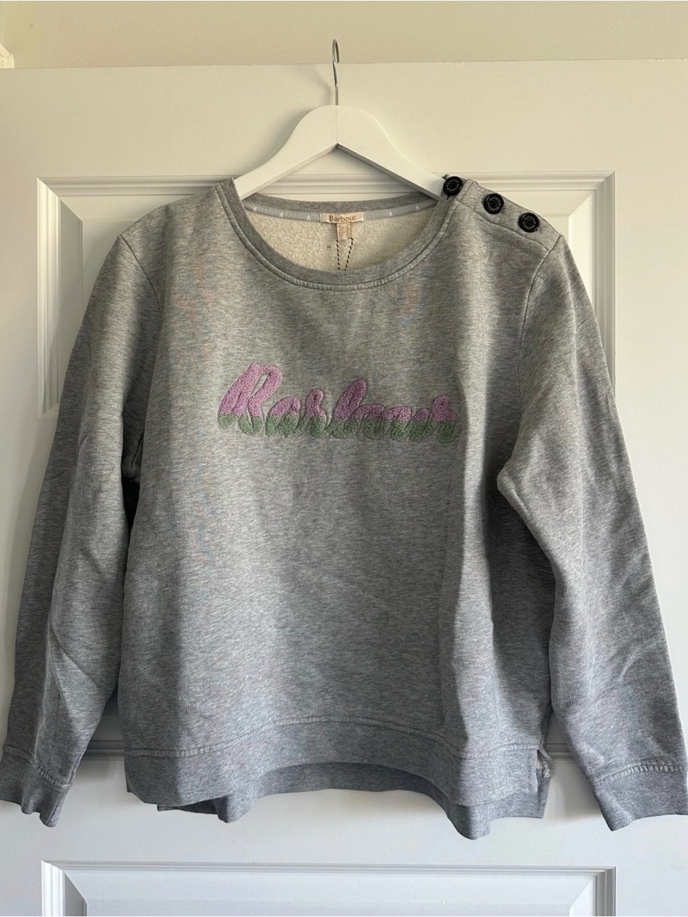 Barbour Poole Overlayer Cotton Logo Sweatshirt In Light Grey Marl NWT